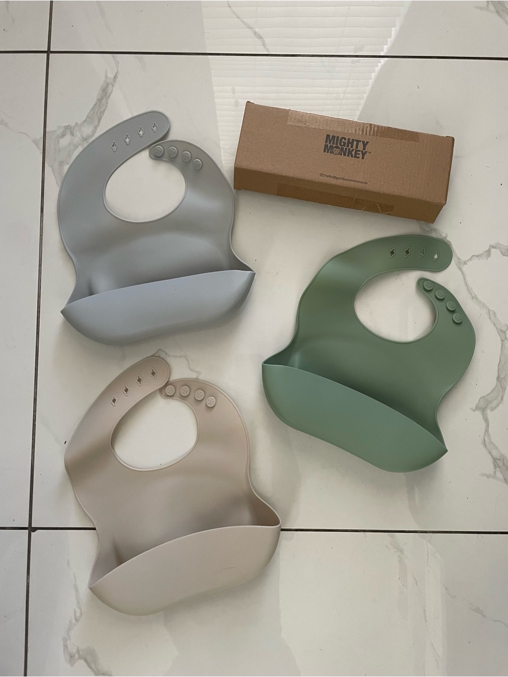 Silicone Baby Bibs - Pack of 3 (Gray, Sage, Beige)